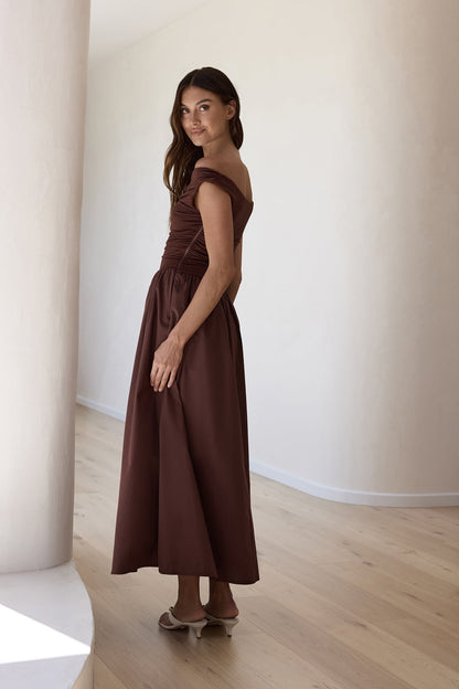 Days Of The Sun Off Shoulder Maxi Dress Chocolate