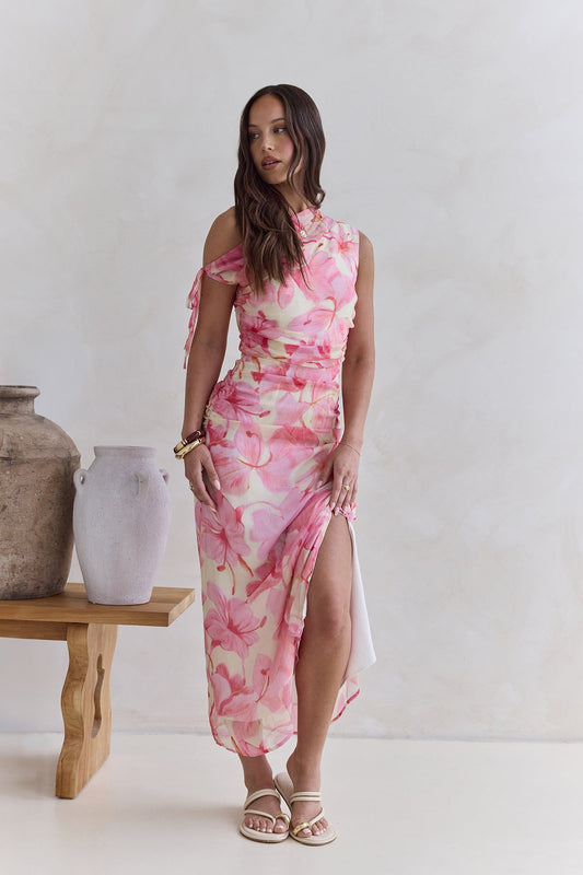 Hibiscus Off Shoulder Maxi Dress Pink