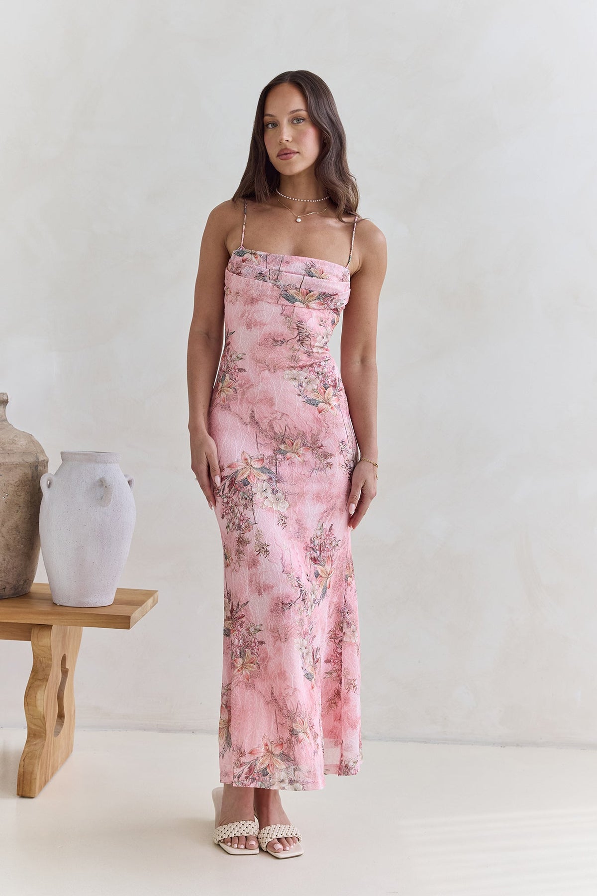 Flickering Flames Mesh Maxi Dress Pink