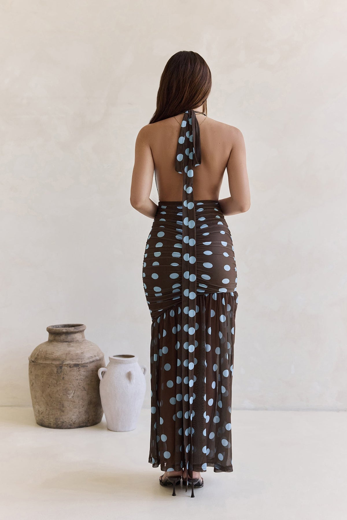 Editors Pick Mesh Halter Maxi Dress Brown
