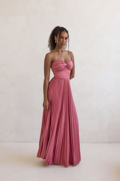 Decades Ago Plisse Strapless Maxi Dress Rose