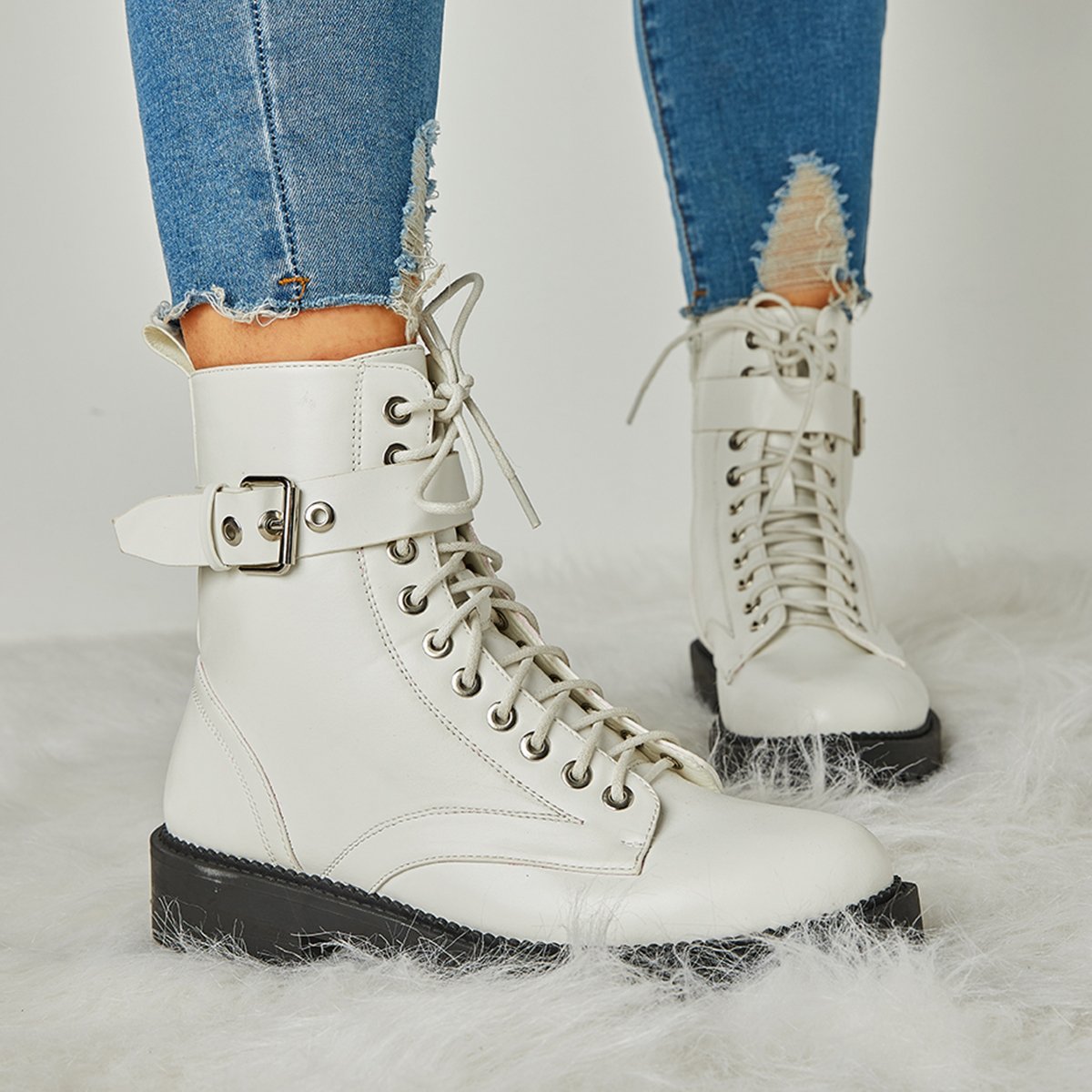 Buckle Combat Leather Boots