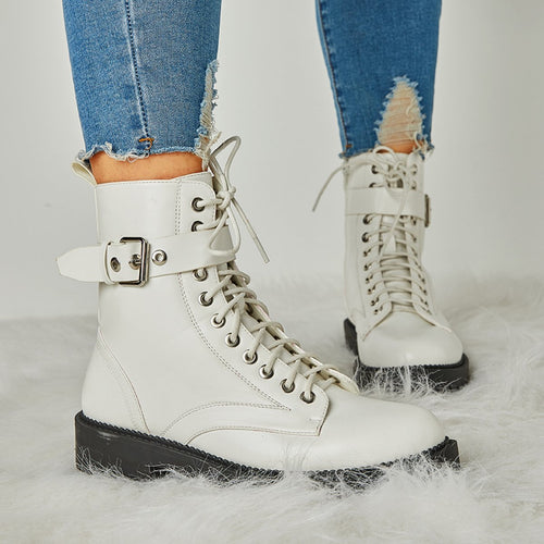 Buckle Combat Leather Boots