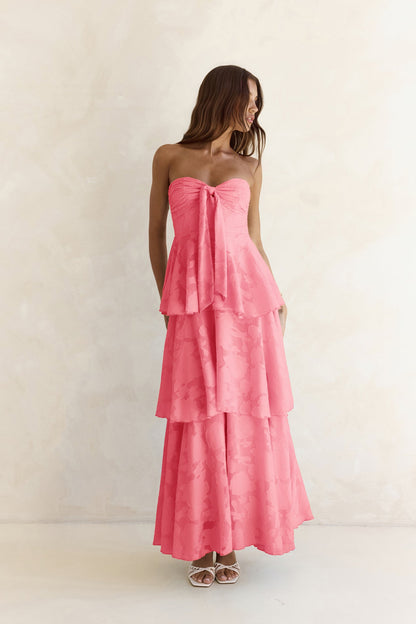Know Your Heart Strapless Maxi Dress Coral