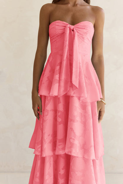 Know Your Heart Strapless Maxi Dress Coral