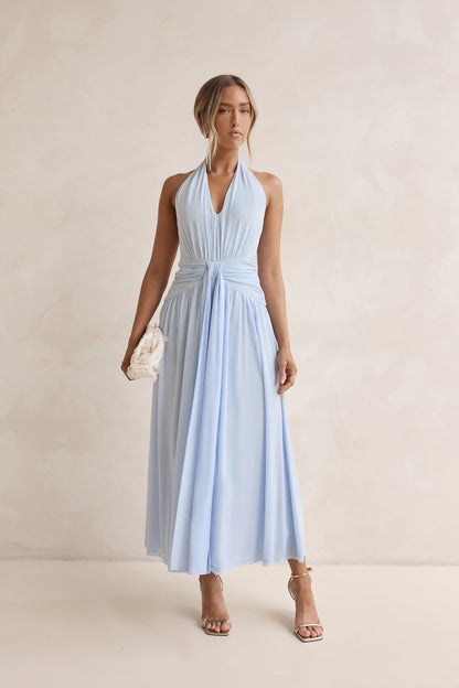 Robin Mesh Halter Maxi Dress Blue