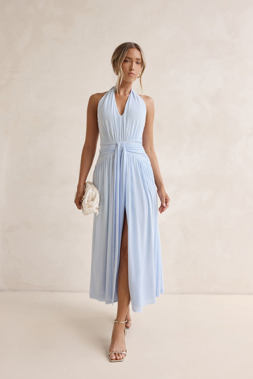 Robin Mesh Halter Maxi Dress Blue