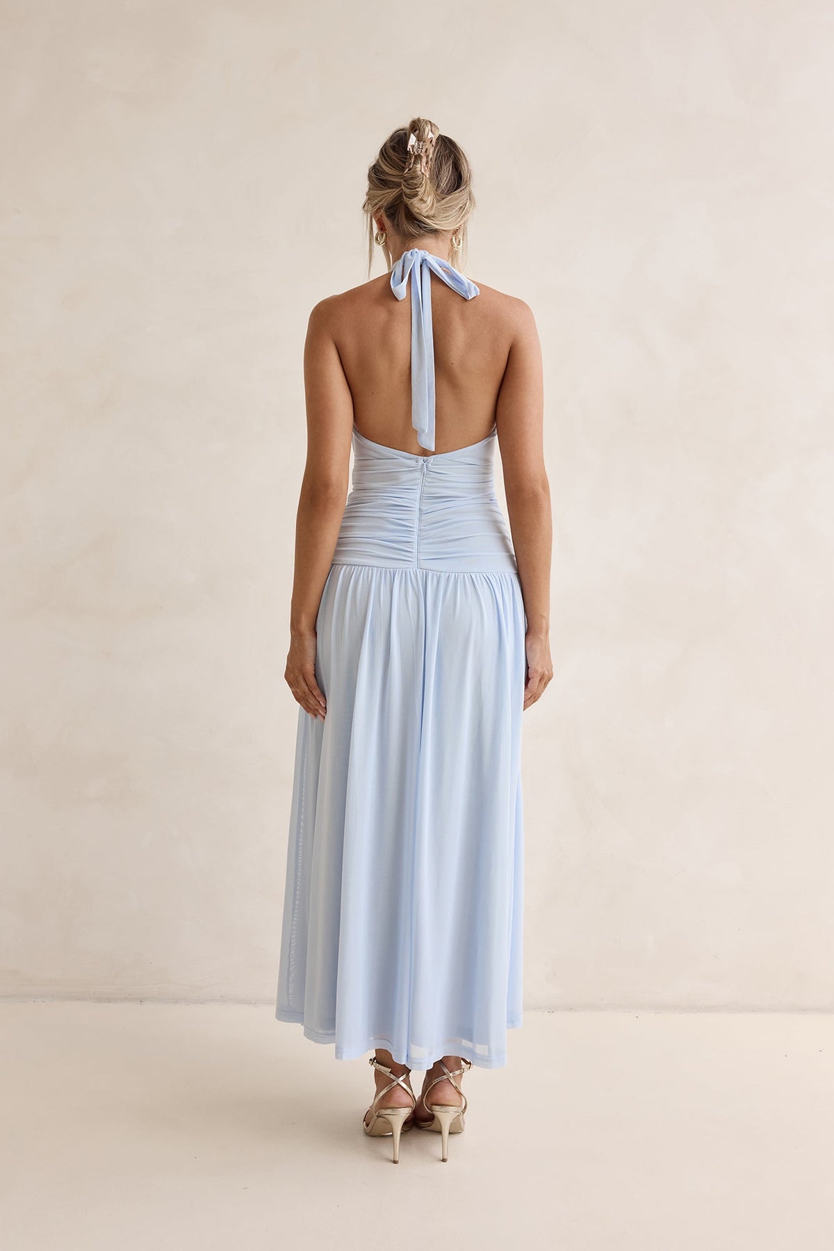 Robin Mesh Halter Maxi Dress Blue