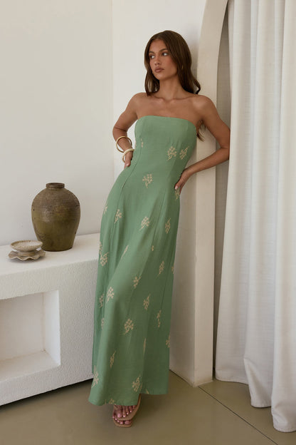 Swept Away Strapless Maxi Dress Green