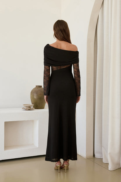 Camille Off Shoulder Mesh Maxi Dress Black