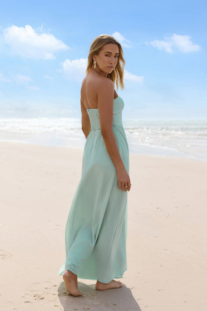 Wishful Seasons Strapless Maxi Dress Green
