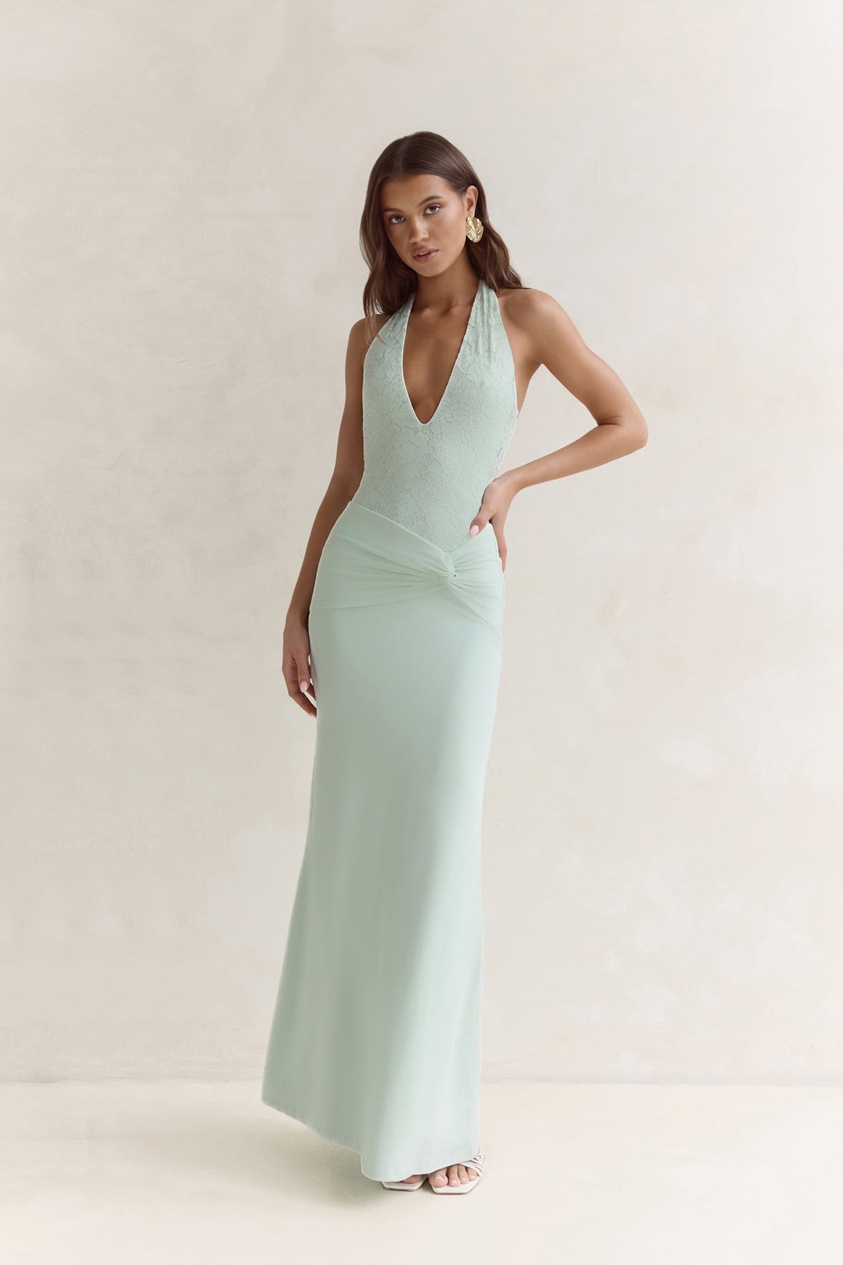 Seaside Glow Halter Maxi Dress Sage