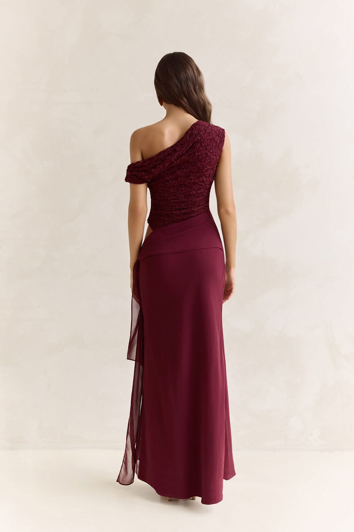 Modernity Mesh Off Shoulder Maxi Dress Burgundy