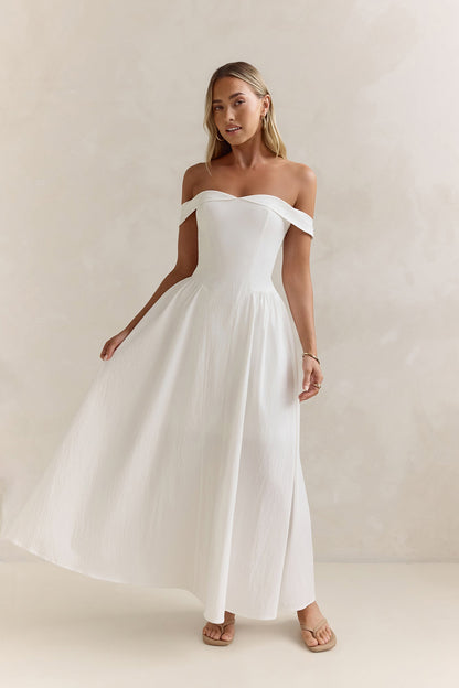 Memory Of Fate Off Shoulder Maxi Dress White