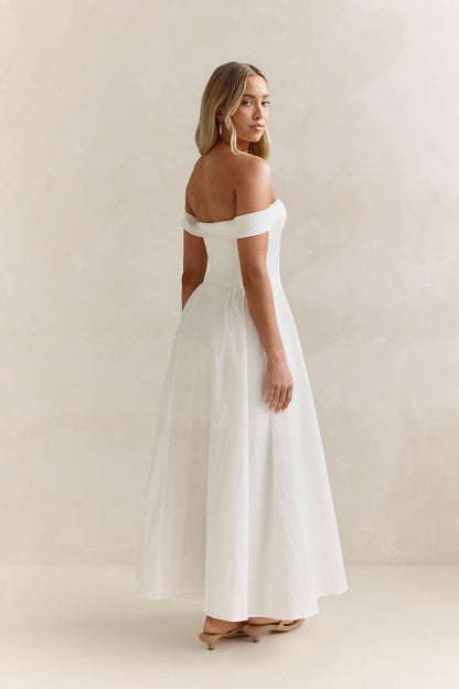 Memory Of Fate Off Shoulder Maxi Dress White
