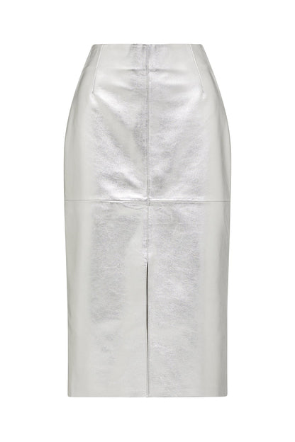 Silver Leather Skirt - Silver