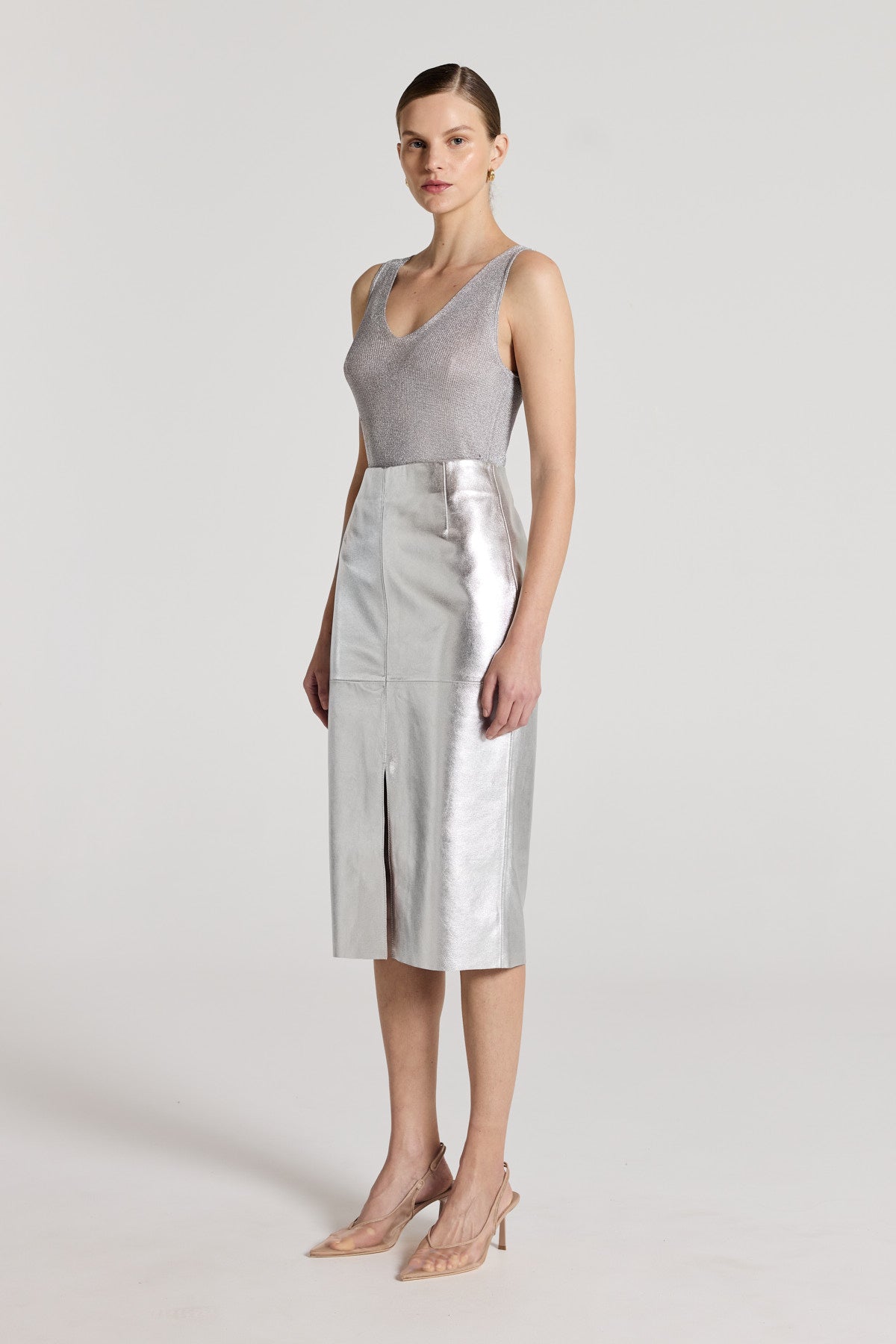 Silver Leather Skirt - Silver