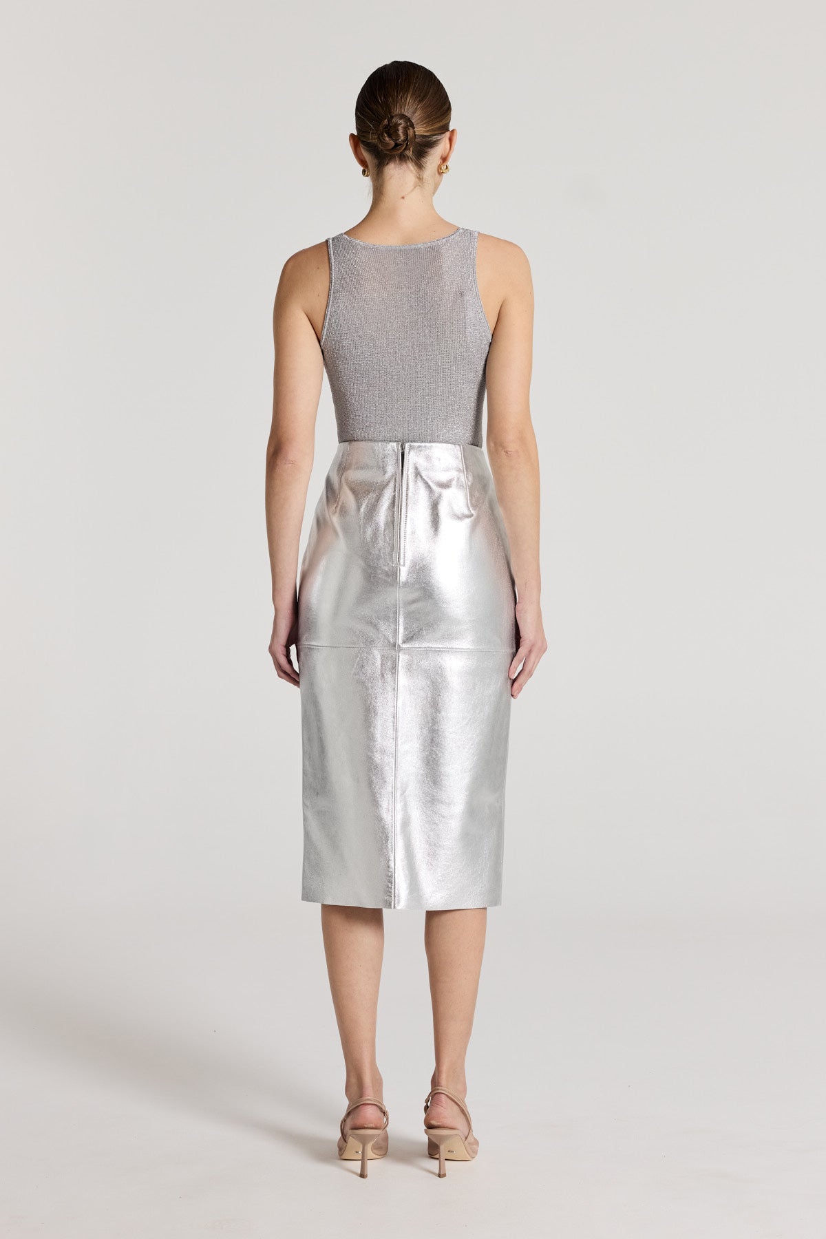 Silver Leather Skirt - Silver