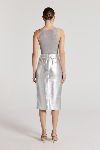 Silver Leather Skirt - Silver
