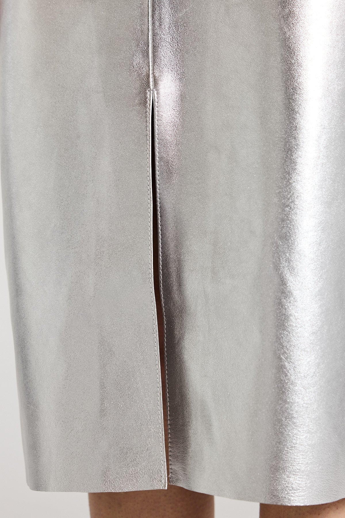 Silver Leather Skirt - Silver