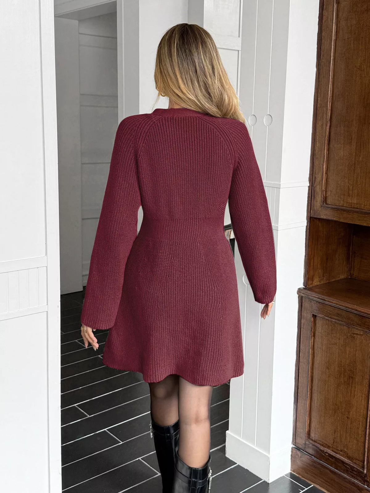 Button-Down Knitted Sweater Dress