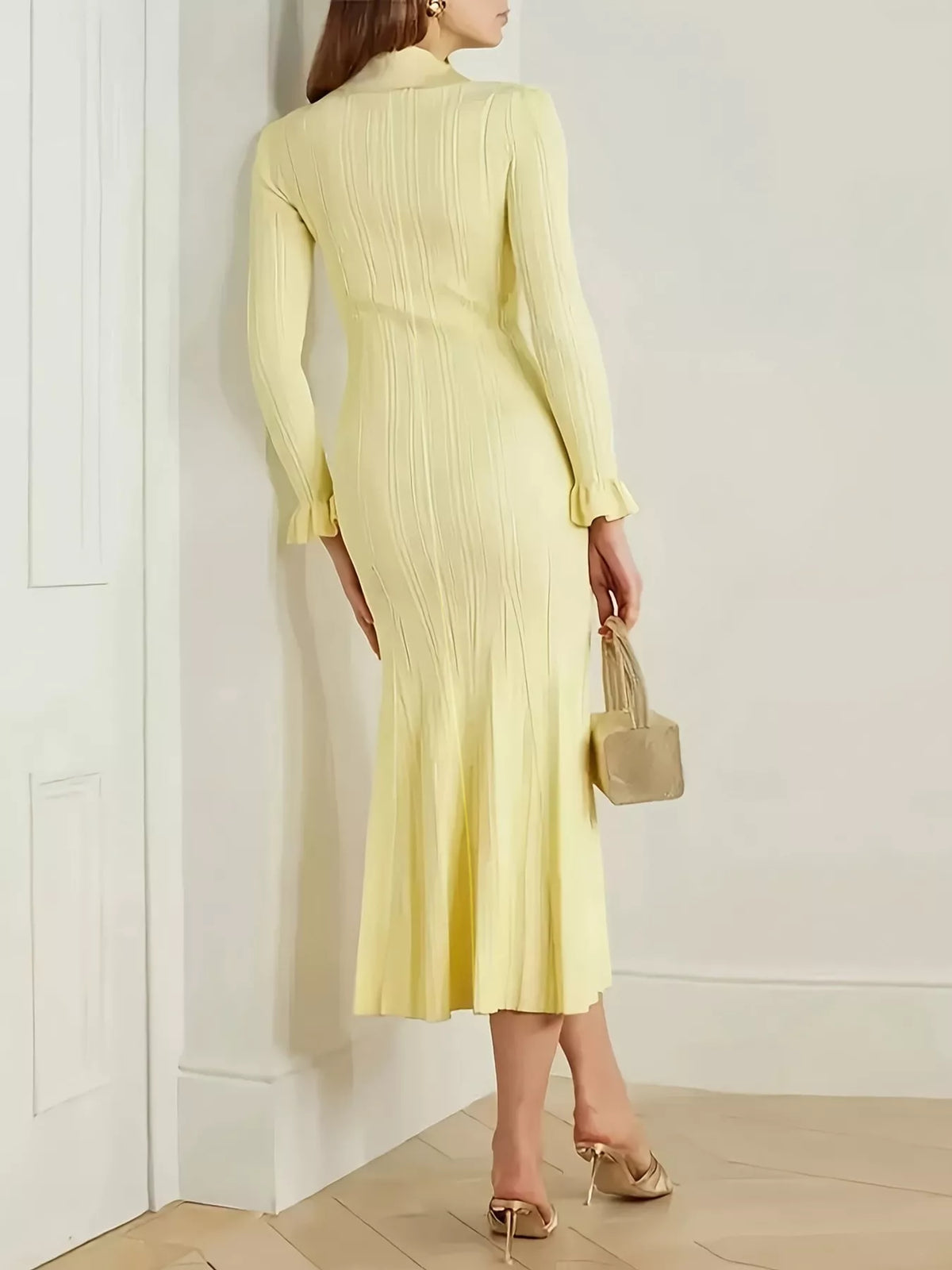 Button-Down Flounce Sleeve Sweater Dress
