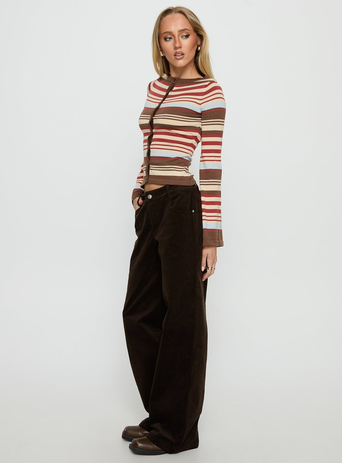 Kenza Wide Leg Corduroy Trousers Brown
