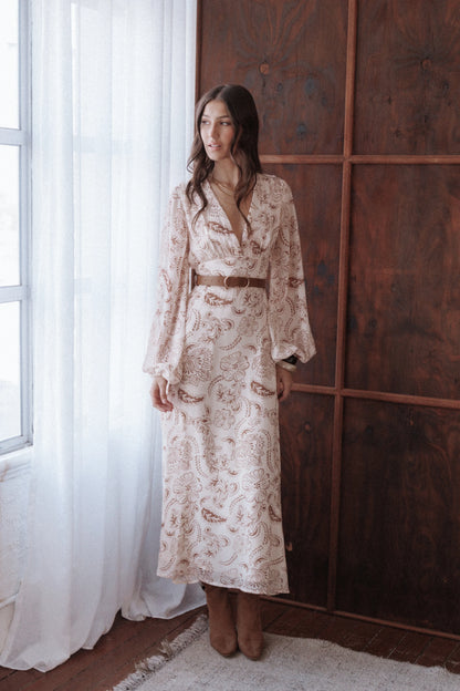 Riba Midi Dress - Brown Paisley