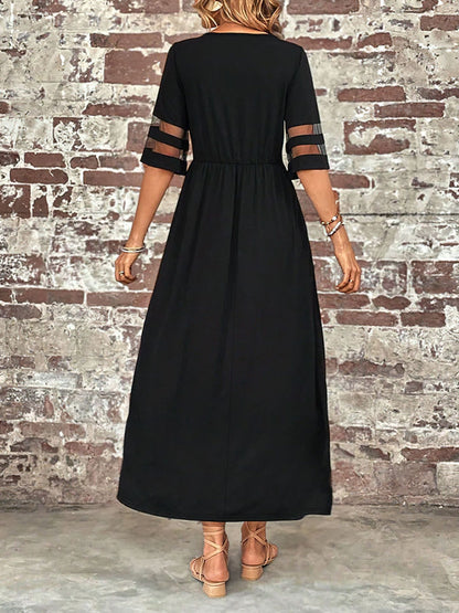 Plus Size Mesh Sleeve Round Neck Dress with Pockets