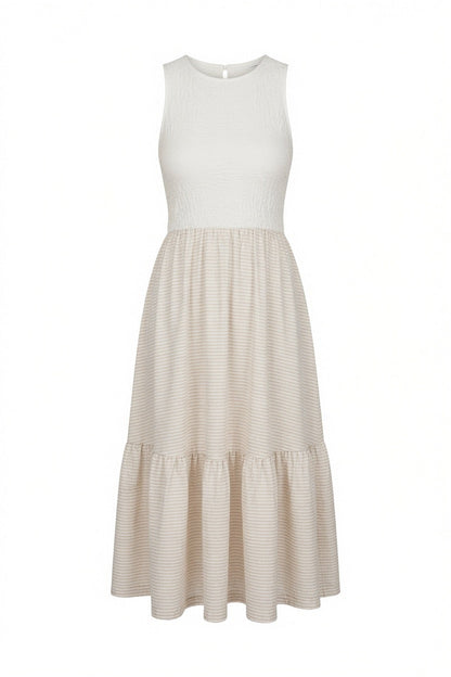 Sweet Adoration Taupe Striped Contrast Midi Dress