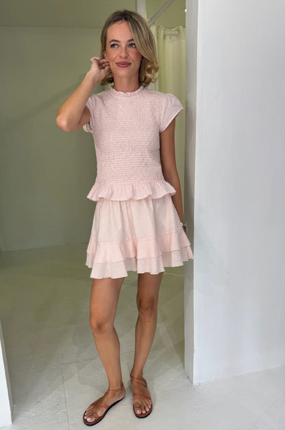 Cicely Stripe Dobby Organic Cotton Mini Skirt | Coral/White
