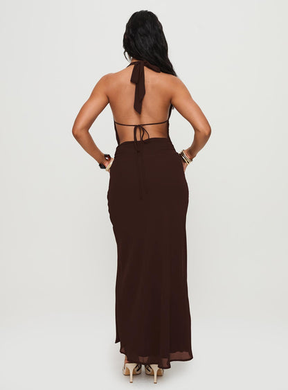 Alejandria Cowl Neck Maxi Dress Chocolate