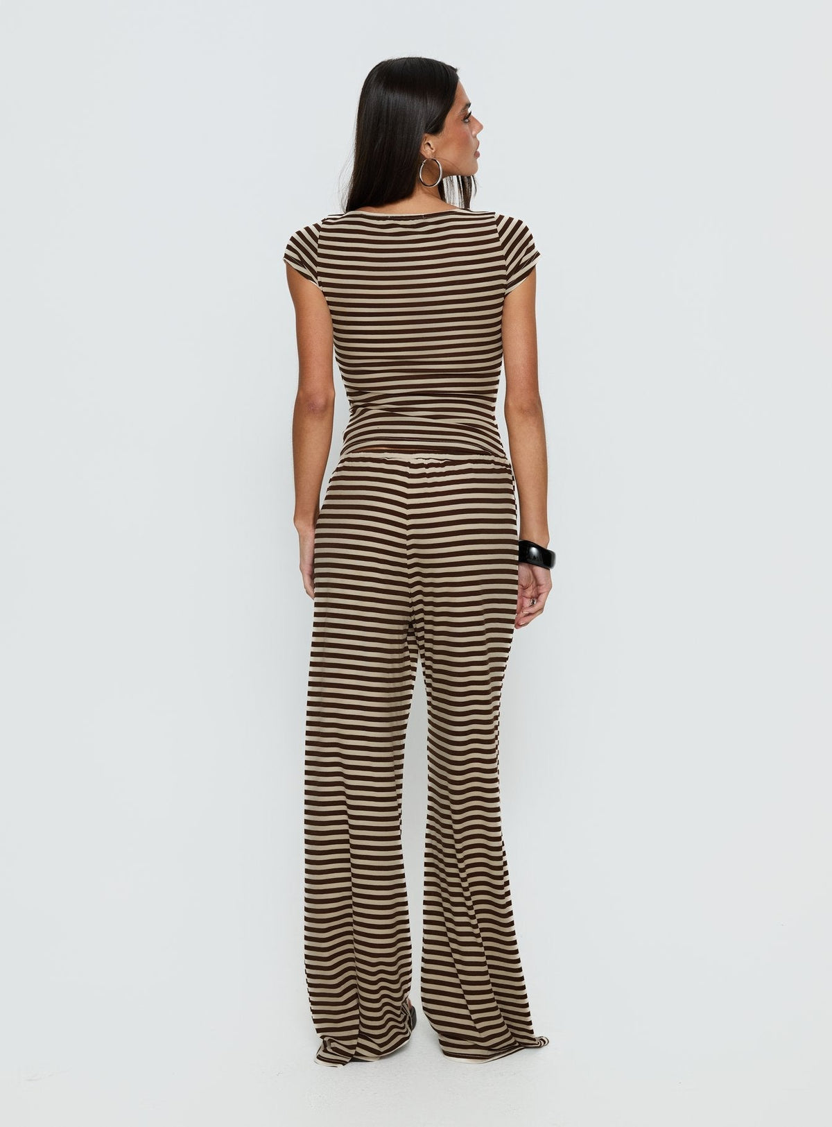 Gavrielle Jersey Wide Leg Trousers Chocolate / Cream Stripe