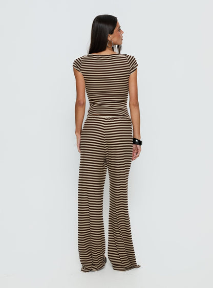 Gavrielle Jersey Wide Leg Trousers Chocolate / Cream Stripe