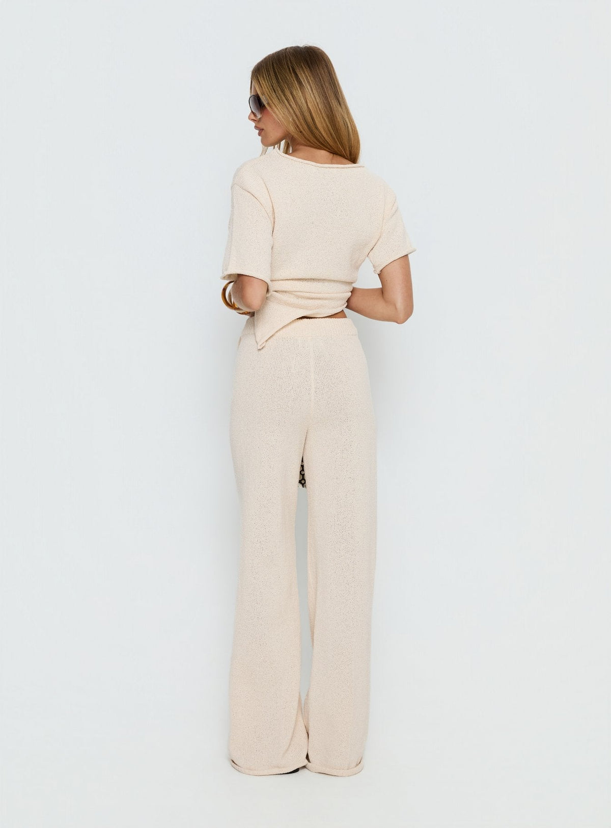 Calisse Knit Wide Leg Trousers Beige
