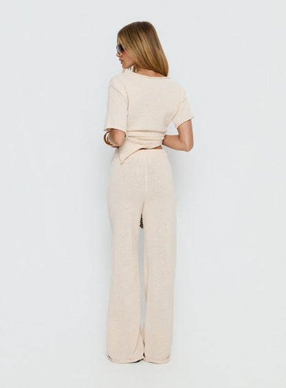 Calisse Knit Wide Leg Trousers Beige