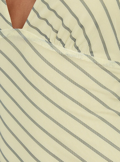 Adolena Halter Ruched Maxi Dress Yellow Stripe