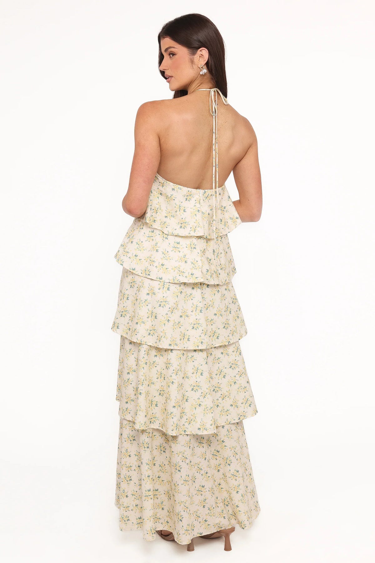 Darlia Halterneck Maxi Dress - Yellow Floral