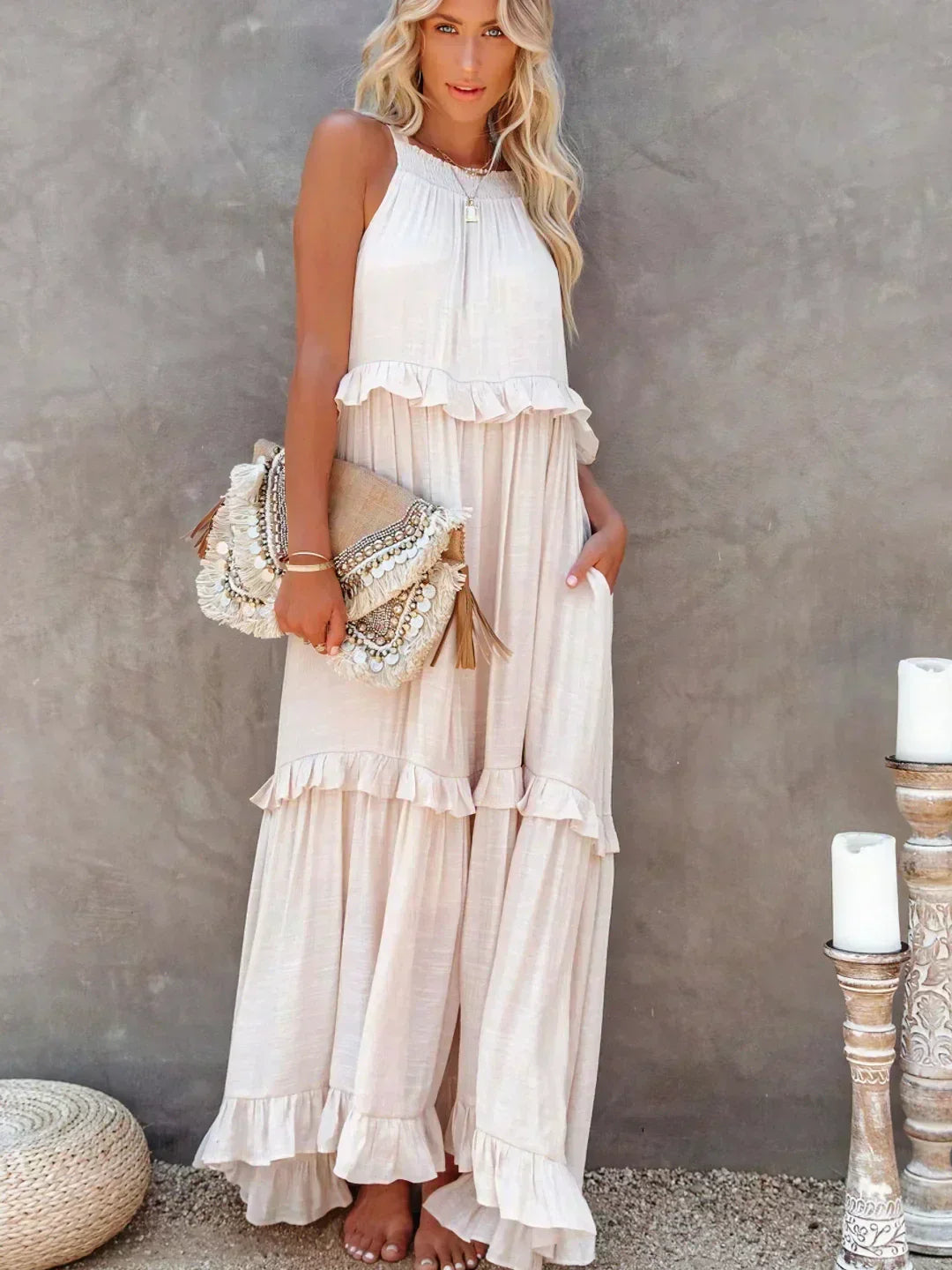 Ilona - Halterneck Dress With Ruffles and Maxi Pockets