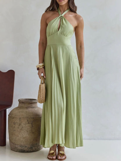 Halter Neck Pleated A-Line Dress
