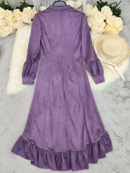 Velvet Ruffle Slit Midi Dress