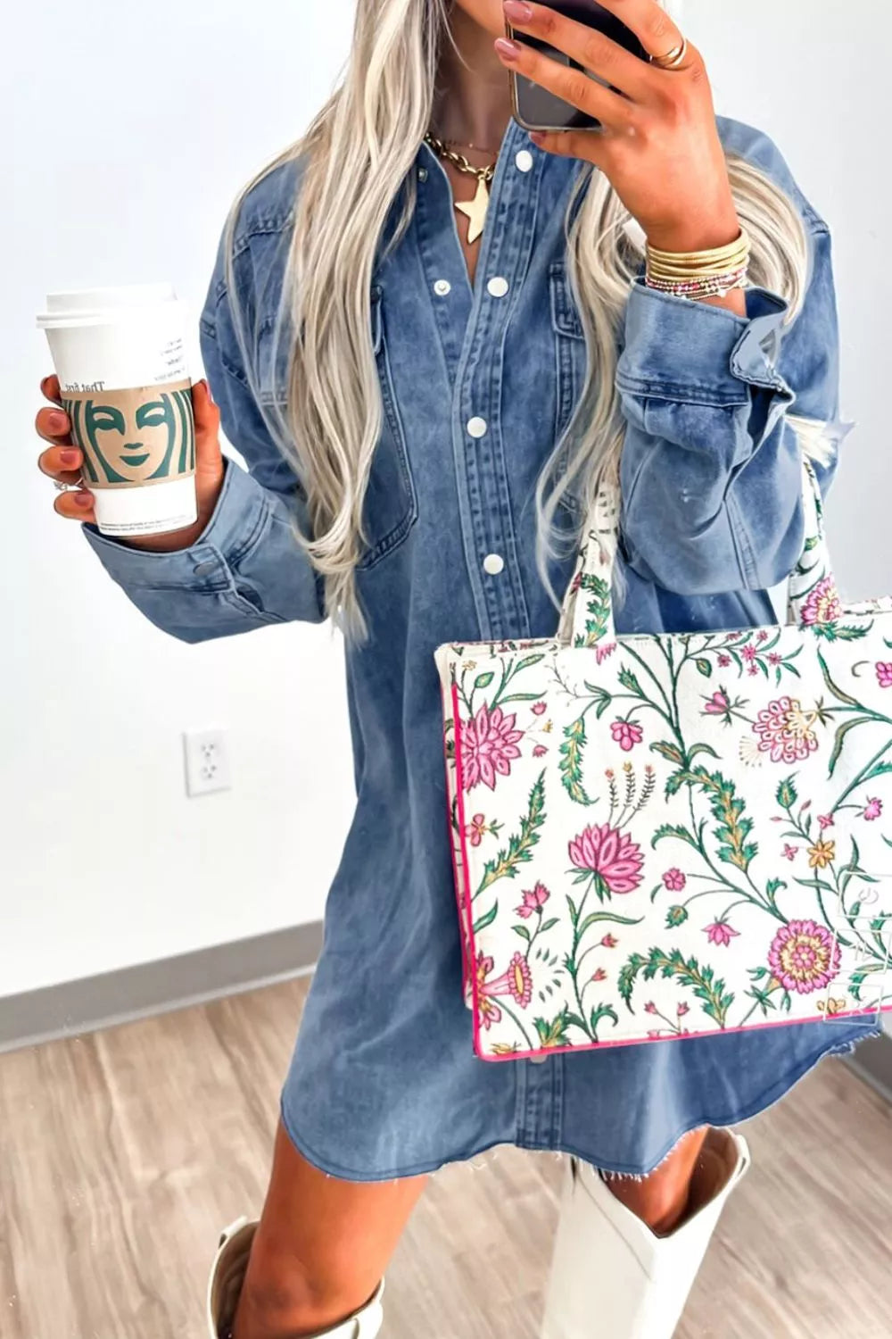 Vintage Wash Button-Down Denim Dress