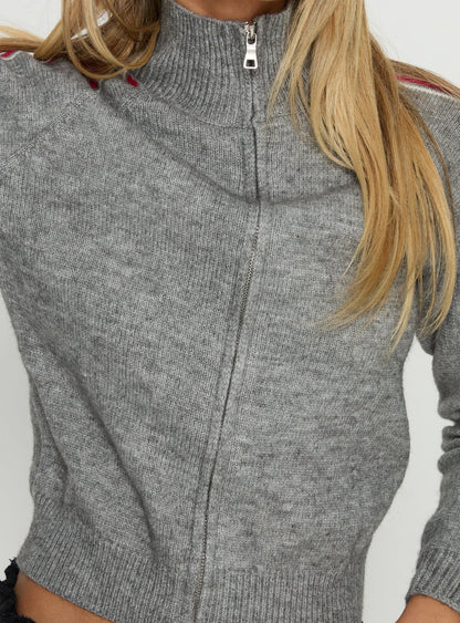 Caysey Zip Through Knit Jumper Grey