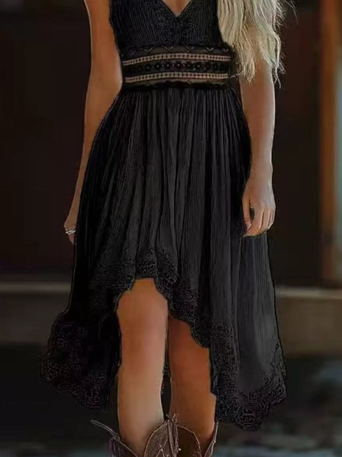 Asymmetrical Hem Lace V-Neck Cami Dress