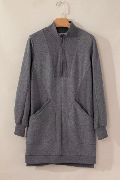 Zip Front Long Sleeve Sweatshirt Dress