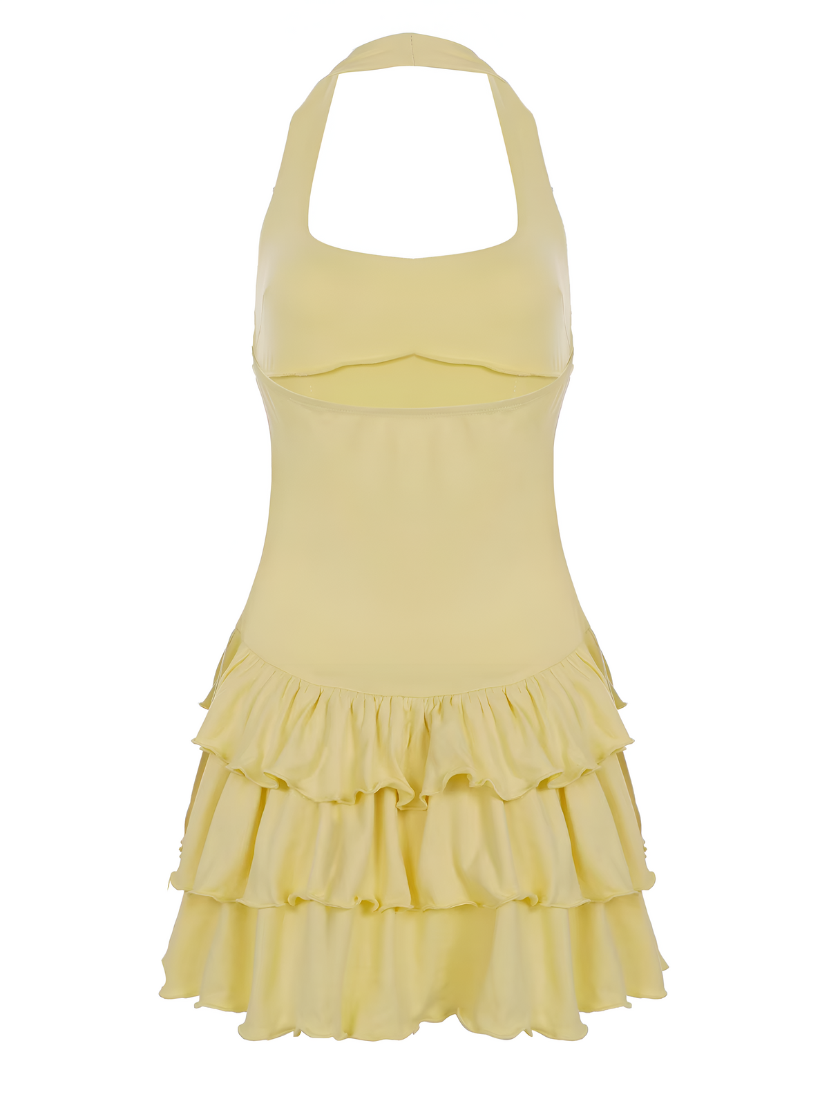 Women's Mini Halter Neck Ruffle Hem Bodycon Summer Dress