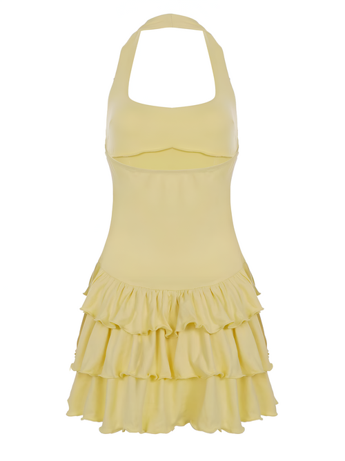 Women's Mini Halter Neck Ruffle Hem Bodycon Summer Dress