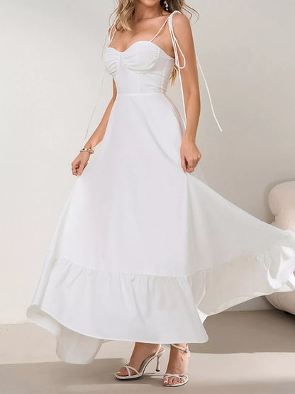 Sweetheart Neck Tie-Strap Ruffle Hem Maxi Dress
