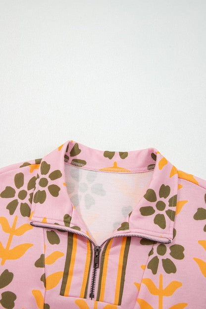 Floral Stripe Patchwork Long Sleeve Mini Dress
