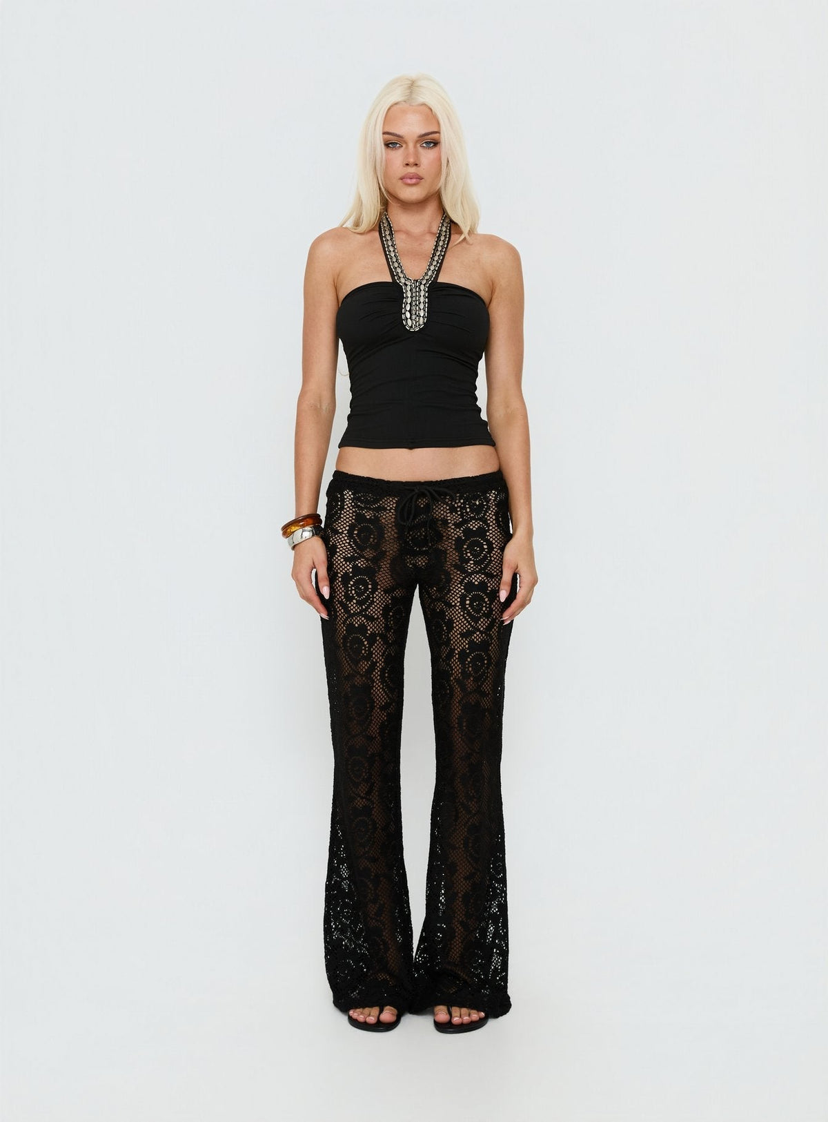 Rosadonna Lace Flare Pants Black